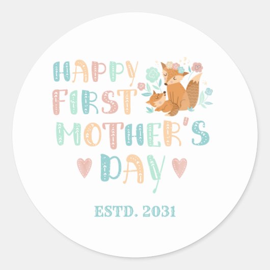 ファーストパーソナライズされたマザーズデイボホおもしろいタイポグラフィ ラウンドシール (正面)
