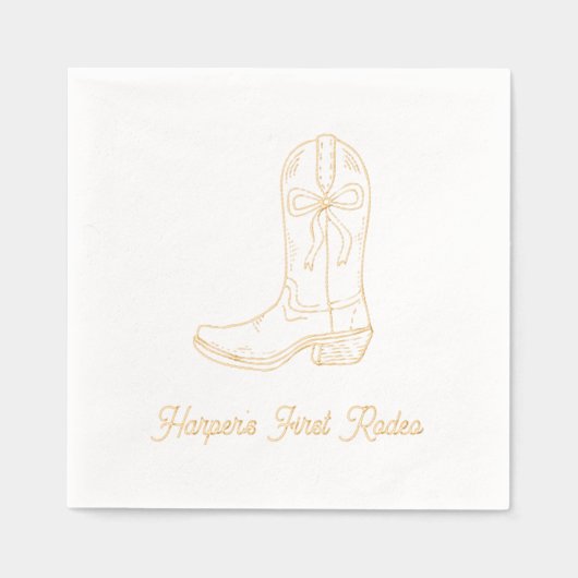 ファーストパーソナライズされたロデオ誕生日金ゴールドナプキンス 箔ナプキン (正面)