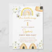 ファーストビーデイのまわりにガールズ誕生日 招待状 (正面)