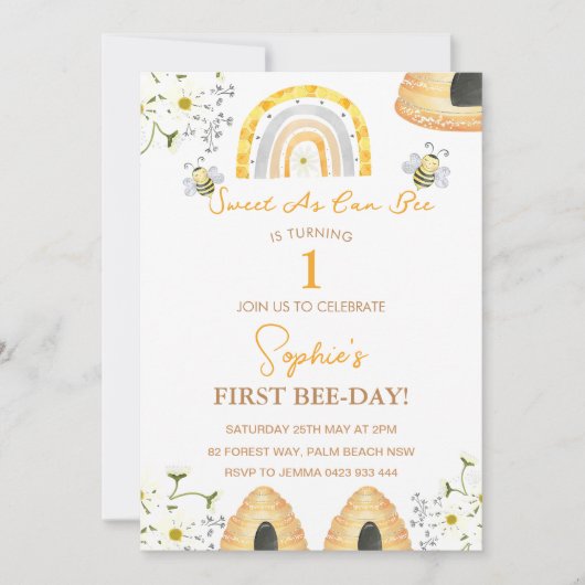 ファーストビーデイスウィートアスカンビー誕生日 招待状 (正面)