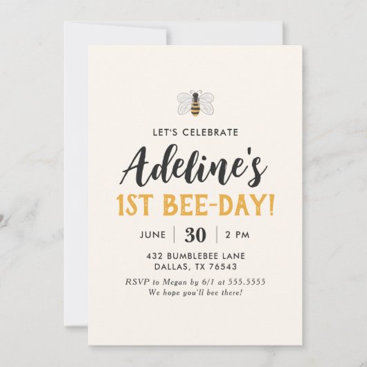 ファーストビーデイ(昆虫)マルハナバチ誕生日 招待状 (正面)