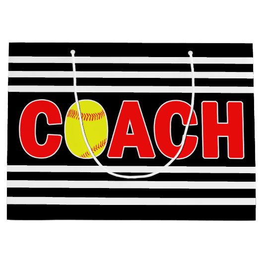 ファーストピッチソフトボールカスタムコーチ選手チームカラースポーツ ラージペーパーバッグ (正面)