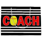 ファーストピッチソフトボールカスタムコーチ選手チームカラースポーツ ラージペーパーバッグ (裏面)