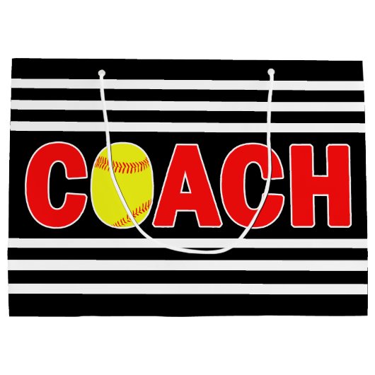 ファーストピッチソフトボールカスタムコーチ選手チームカラースポーツ ラージペーパーバッグ (裏面)