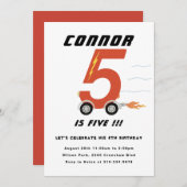 ファーストファイブのレースカー5番目の誕生日パーティー 招待状 (正面/裏面)