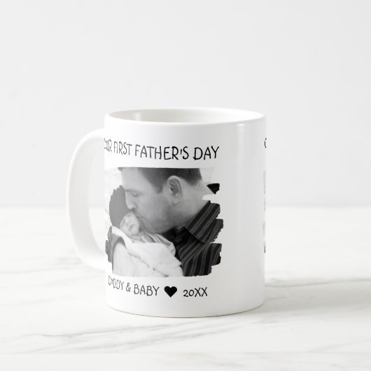ファーストファーズデイニューダッドベビーフォト白黒   コーヒーマグカップ (正面左)