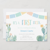 ファーストフィエスタイエローブルーサボテン1st誕生日パーティー 招待状 (正面)