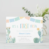 ファーストフィエスタイエローブルーサボテン1st誕生日パーティー 招待状 (スタンド正面)