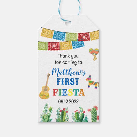 ファーストフィエスタバースデーパーティーメッセージカード，ボーイギフトTa ギフトタグ (正面)