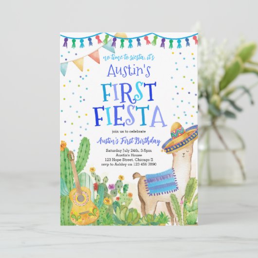 ファーストフィエスタブルーメキシコボーイ誕生日招待状 招待状 (スタンド正面)