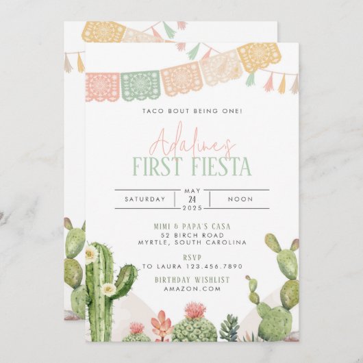 ファーストフィエスタ1st誕生日パーティの招待状 招待状 (正面/裏面)