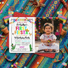 ファーストフィエスタ カラフル メキシカン 1歳の誕生日フォト 招待状