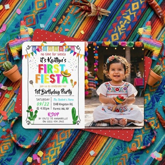 ファーストフィエスタ カラフル メキシカン 1歳の誕生日フォト 招待状