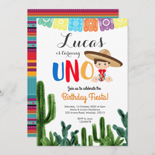 ファーストフィエスタUNOサボス誕生日招待状 招待状 (正面/裏面)