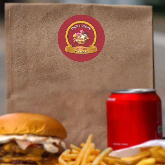 ファーストフードカスタムレストランのロゴ名とアイコン ラウンドシール