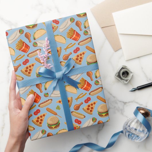 ファーストフードジャンクフードピザバーガーホットドッグ ラッピングペーパー (ギフト)