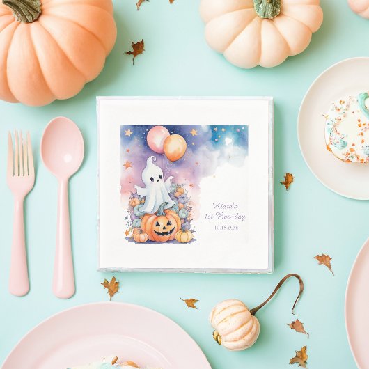 ファーストブデイお祝い-幽霊&パンプキン スタンダードカクテルナプキン