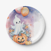 ファーストブデイお祝い-幽霊&パンプキン ペーパープレート (正面)