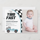 ファーストブルーレースカーの誕生日パーティー写真2枚 招待状 (正面)