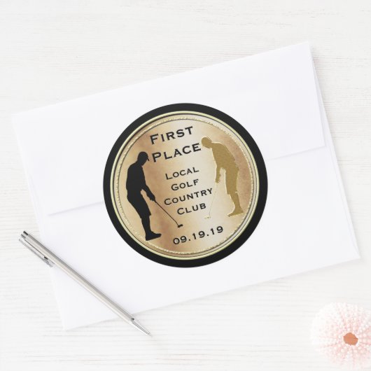 ファーストプレイス金ゴールドゴルフまたは保存デイトゴルフイベント ラウンドシール (封筒)