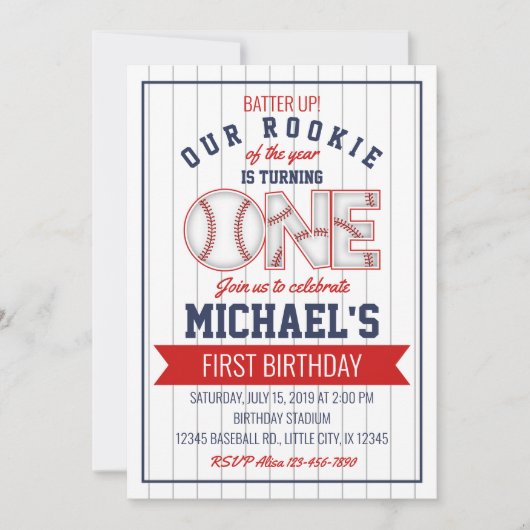 ファーストベースボール誕生日招待状 招待状 (正面)