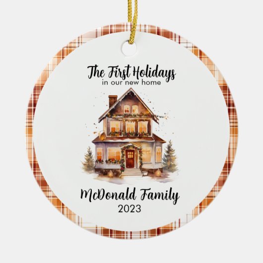 ファーストホリデーズニューハウスオレンジブラウンジンガムボホ セラミックオーナメント (正面)