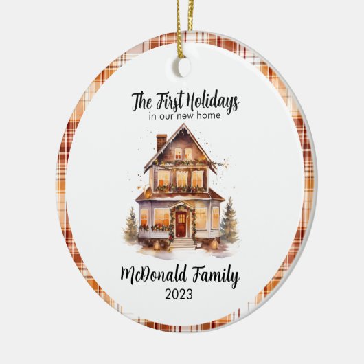 ファーストホリデーズニューハウスオレンジブラウンジンガムボホ セラミックオーナメント (左)