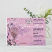 ファーストホリーコミュニオンシャリスドーブ招待状ピンク 招待状 (スタンド正面)