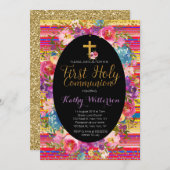 ファーストホリーコミュニオン招待状フカラフルィエスタ 招待状 (正面/裏面)