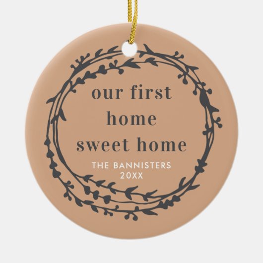 ファーストホームスウィートホームニューパーソナライズされたハウス セラミックオーナメント (正面)