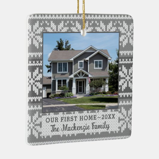 ファーストホームスノーフレークセーターの写真パーソナライズされた セラミックオーナメント (右)