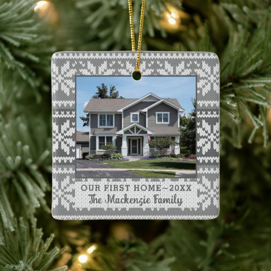 ファーストホームスノーフレークセーターの写真パーソナライズされた セラミックオーナメント (ツリー)