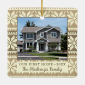 ファーストホームスノーフレークセーターの写真パーソナライズされた セラミックオーナメント (裏面)