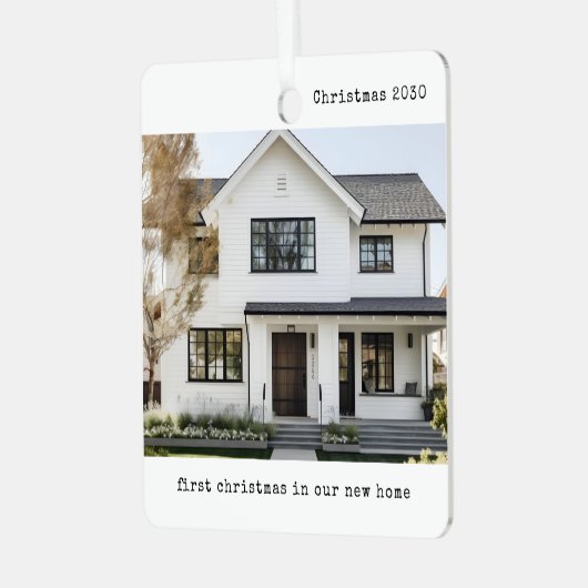 ファーストホームパーソナライズされたニューハウスフォトクリスマス メタルオーナメント (正面左)