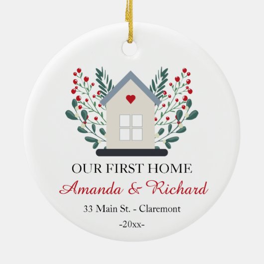 ファーストホームパーソナライズされた記念クリスマス セラミックオーナメント (裏面)