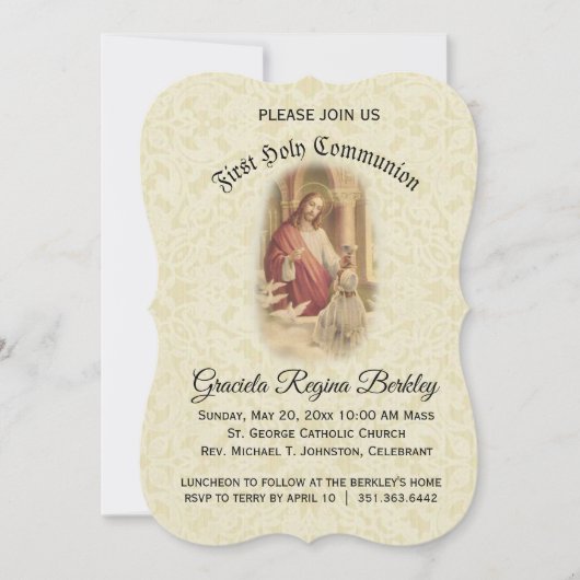 ファーストホーリーコミュニオンイエスヤングガール招待状 招待状 (正面)