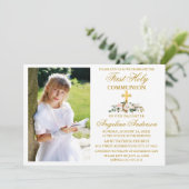 ファーストホーリーコミュニオンウォーターカラーマグノリア金ゴールド 招待状 (スタンド正面)