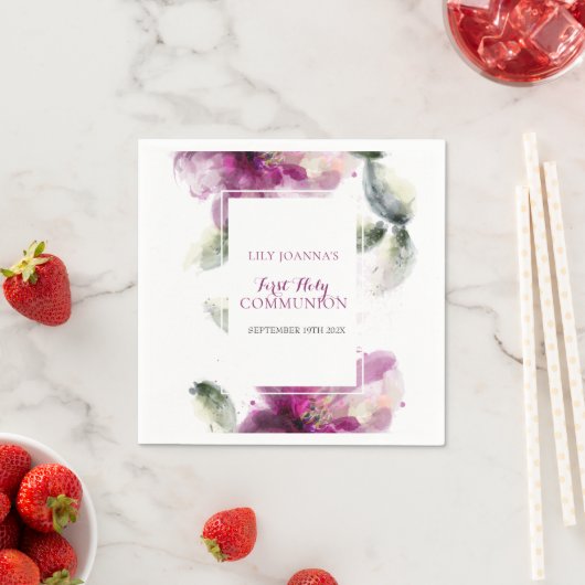 ファーストホーリーコミュニオンウォーターカラーリリーフローラ スタンダードカクテルナプキン (インサイチュ)