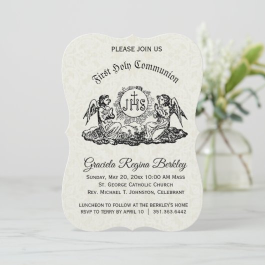 ファーストホーリーコミュニオンエンジェルホワイトレース招待状 招待状 (スタンド正面)