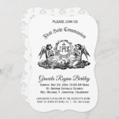 ファーストホーリーコミュニオンエンジェル白黒招待状 招待状 (正面/裏面)