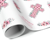 ファーストホーリーコミュニオンガールシックピンクフラワークロス ラッピングペーパー (ロールコーナー)