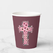 ファーストホーリーコミュニオンガールシックピンクフラワークロス 紙コップ (正面)