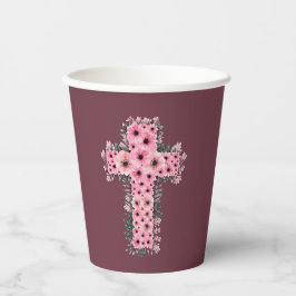 ファーストホーリーコミュニオンガールシックピンクフラワークロス 紙コップ