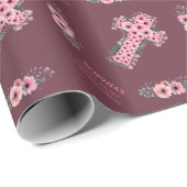 ファーストホーリーコミュニオンガールピンクフラワークロシック ラッピングペーパー (ロールコーナー)