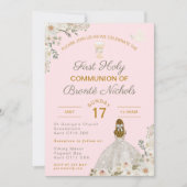 ファーストホーリーコミュニオンガール赤面ピンクチャリス 招待状 (正面)