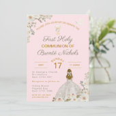 ファーストホーリーコミュニオンガール赤面ピンクチャリス 招待状 (スタンド正面)