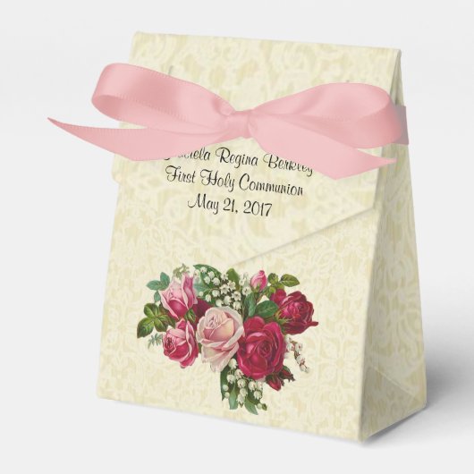 ファーストホーリーコミュニオンクロスバラベージュ色レースデザイン フェイバーボックス (正面サイド)
