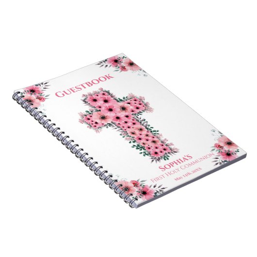 ファーストホーリーコミュニオンクロスピンクフラワーゲストブック ノートブック (右側)