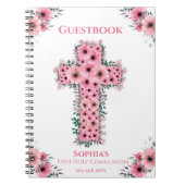 ファーストホーリーコミュニオンクロスピンクフラワーゲストブック ノートブック (正面)