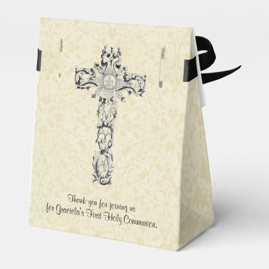 ファーストホーリーコミュニオンクロスホストベージュ色レースデザイン フェイバーボックス (裏面サイド)